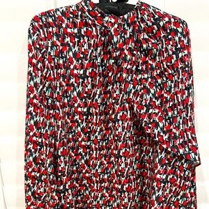 St. John Red and Black Patterned Blouse